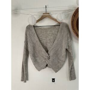 Abound Women's Beige Knotted Front Cropped V-Neck Sweater Size S